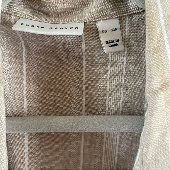 NWT Susan Graver Easy Linen Blend Cross- Dyed Tunic Khaki Stripe - Picture 5 of 11